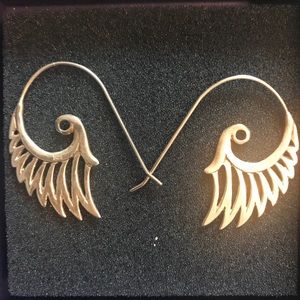 Sterling silver wing half hoop earrings